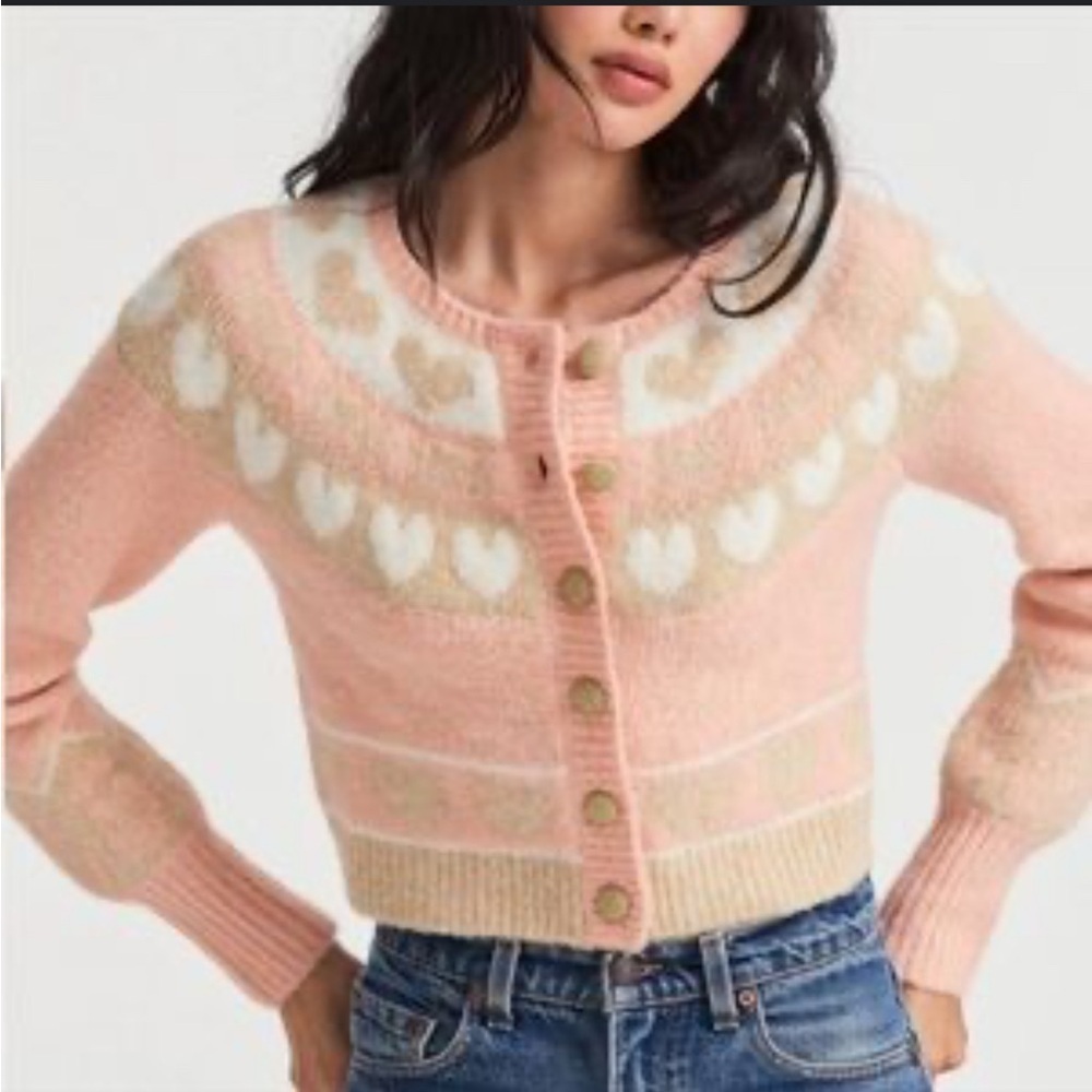 LoveShackFancy Blush and Cream Heart Cardigan
